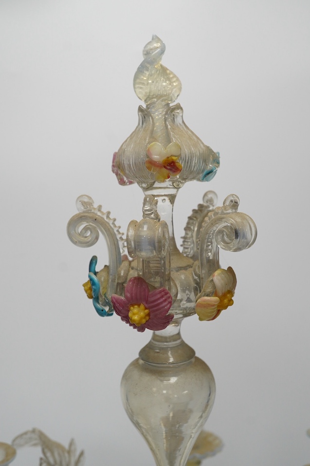 A 19th century Venetian glass candelabrum, 59cm. Condition - poor, several minor breaks